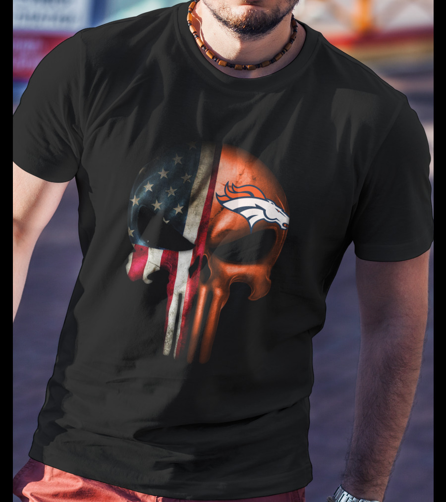 American Flag Punisher Skull Denver Broncos T-Shirt