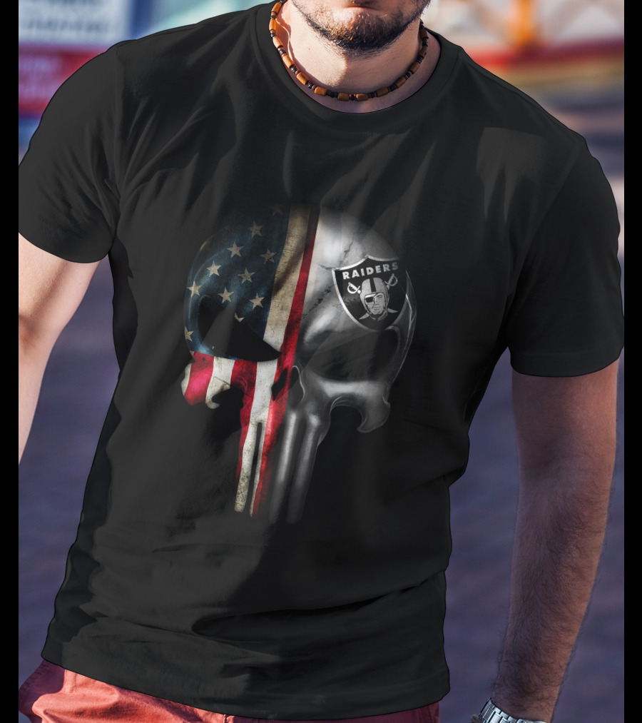 Punisher Skull American Flag Raiders Logo Fusion T-Shirt