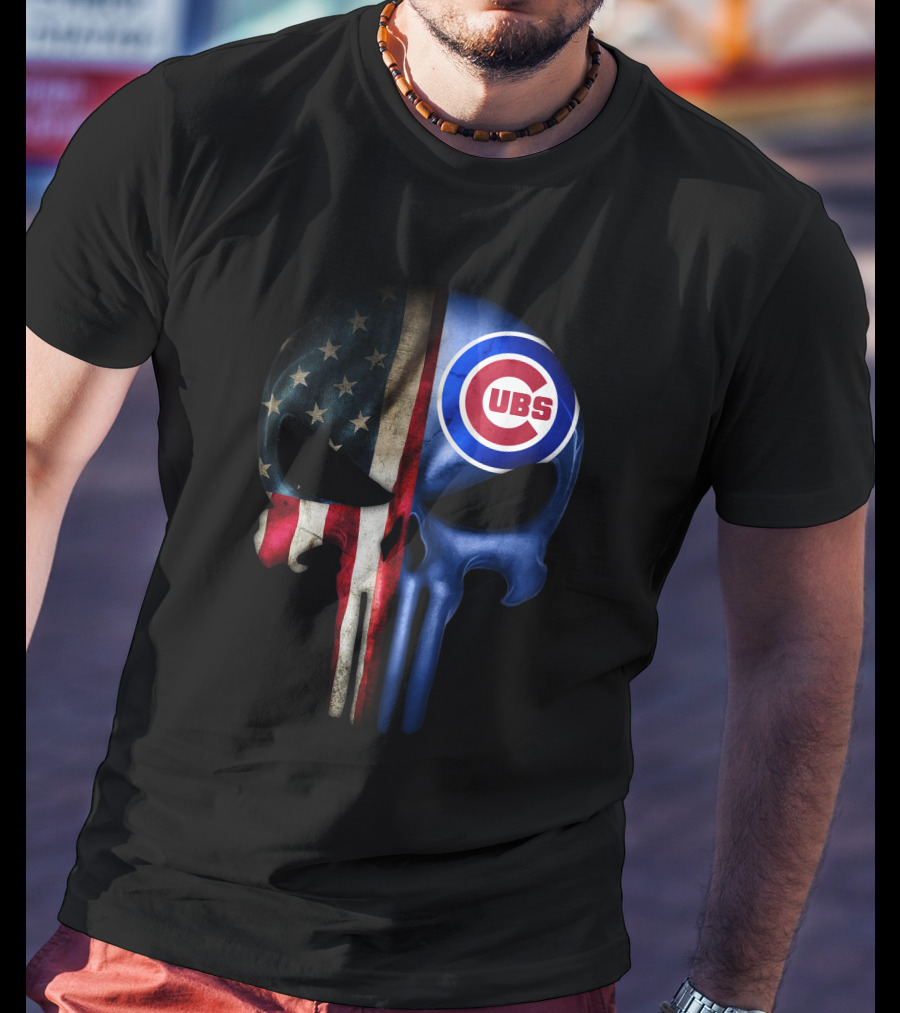 The Punisher Skull American Flag Chicago Cubs T-Shirt