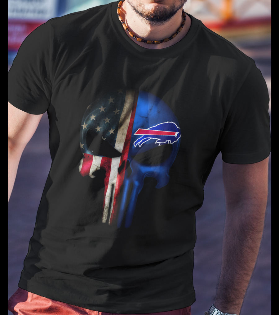 Buffalo Bills American Flag Punisher Skull T-Shirt