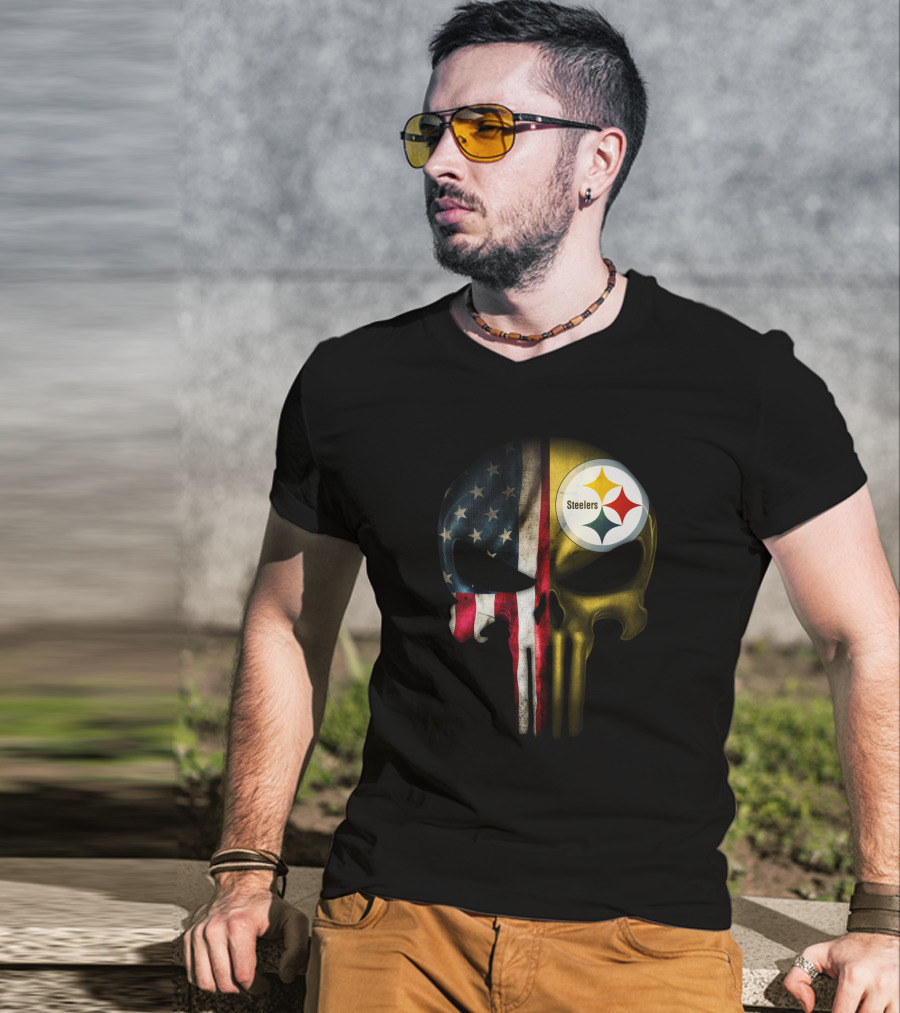 Punisher Skull American Flag Steelers T-Shirt