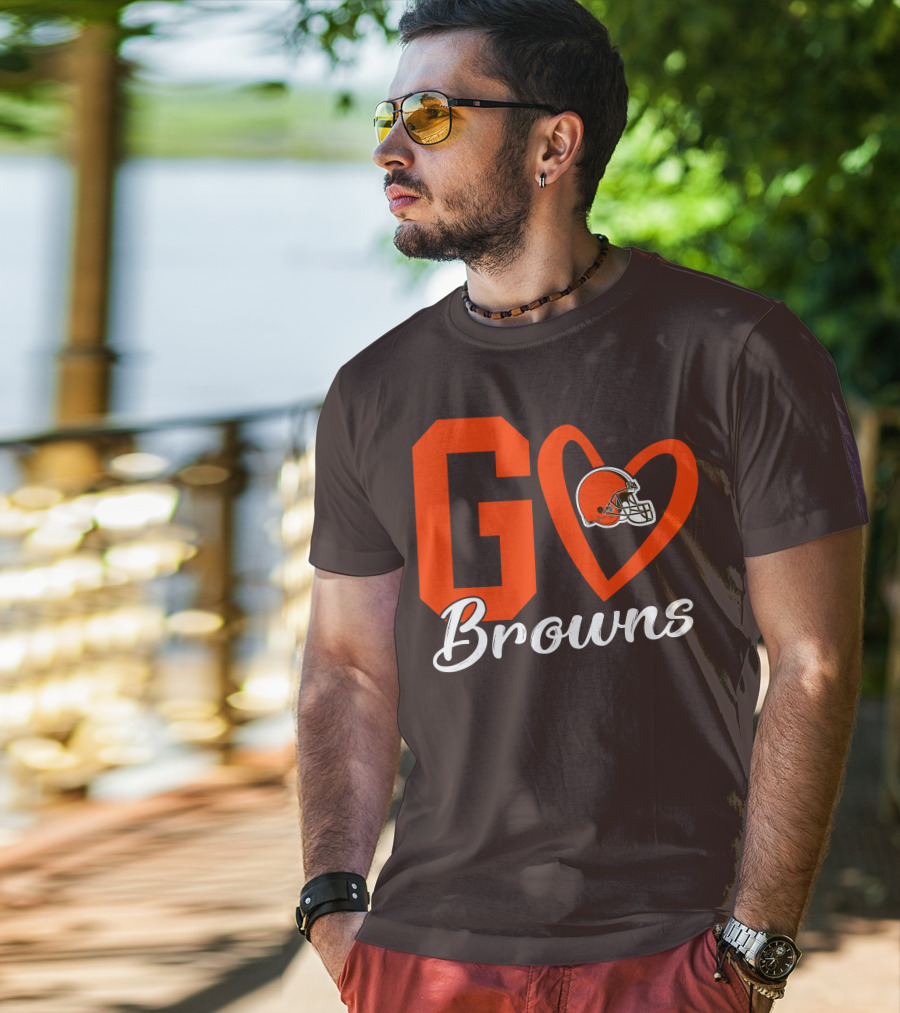 GO Heart Browns Football Helmet T-Shirt