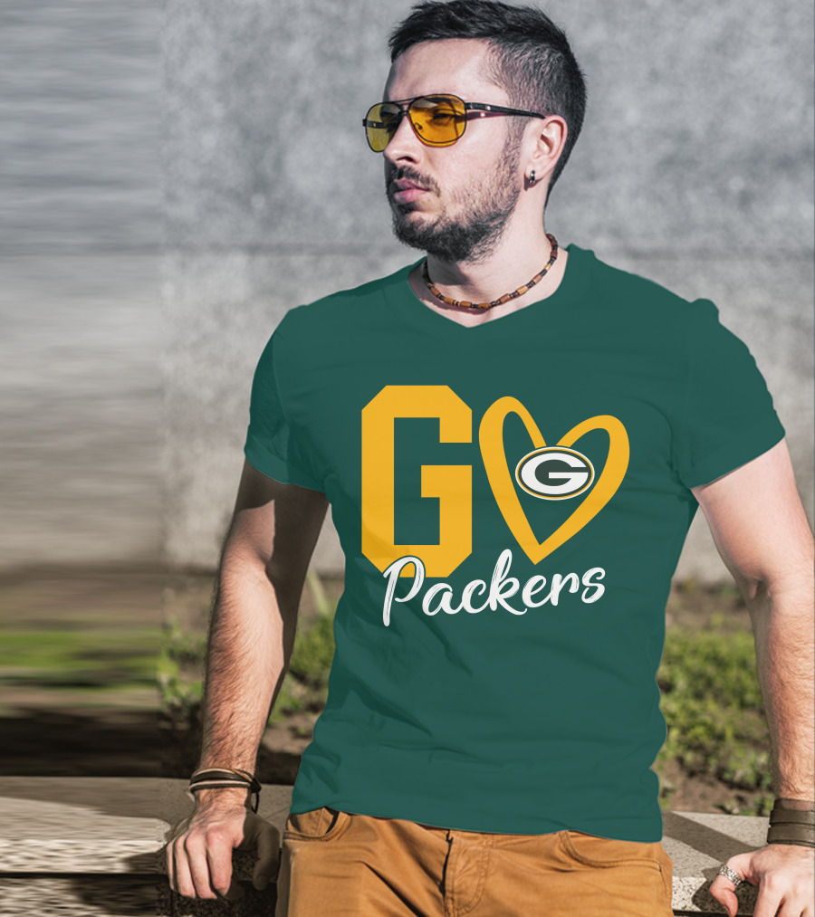 Go Packers Heart Logo Green Bay Enthusiasm T-Shirt