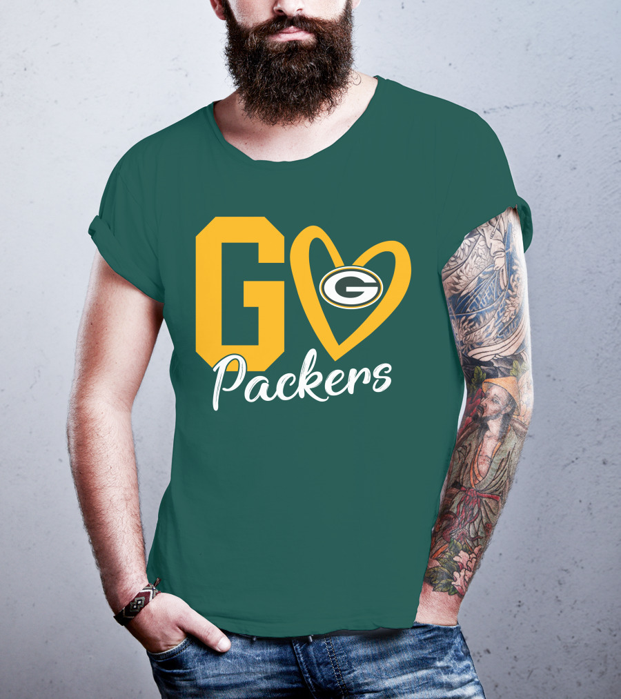 Go Packers Heart Logo Green Bay Enthusiasm T-Shirt