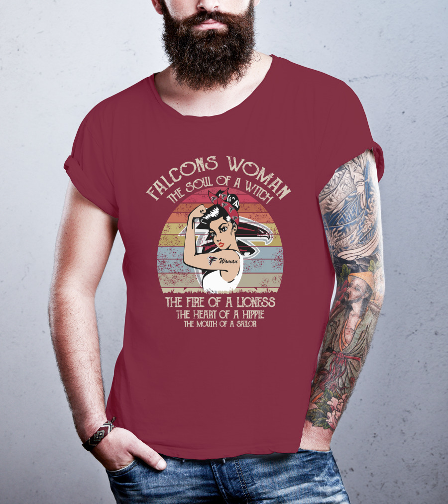 Falcons Woman The Soul Of A Witch The Fire Of A Lioness The Heart Of A Hippie The Mouth Of A Sailor T-Shirt