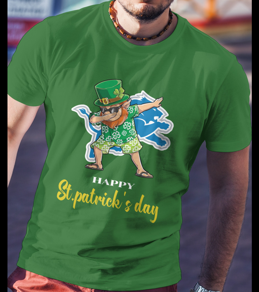 Happy St. Patrick's Day Dabbing Leprechaun Detroit Lions T-Shirt