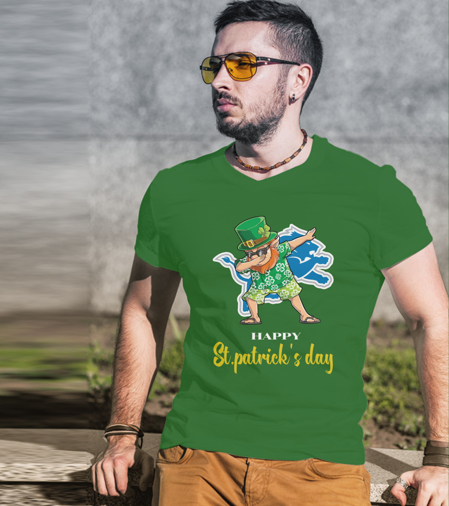 Happy St. Patrick's Day Dabbing Leprechaun Detroit Lions T-Shirt