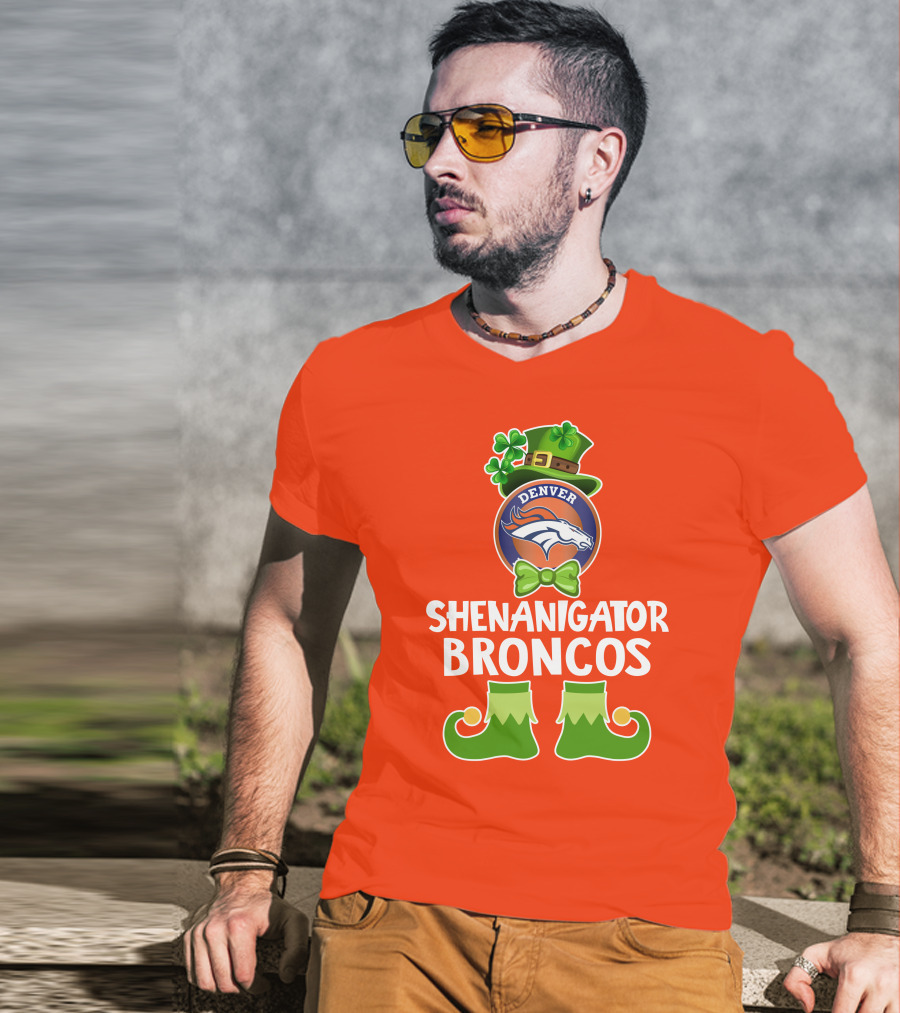 Shenanigator Denver Broncos Funny Leprechaun St. Patrick's Day T-Shirt
