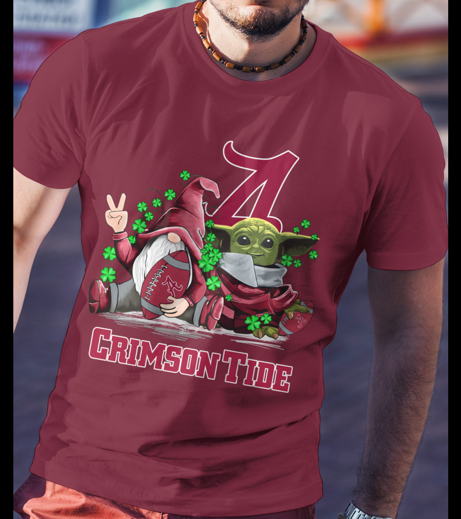 Leprechauns Gnomes Baby Yoda Alabama Crimson Tide Football T-Shirt