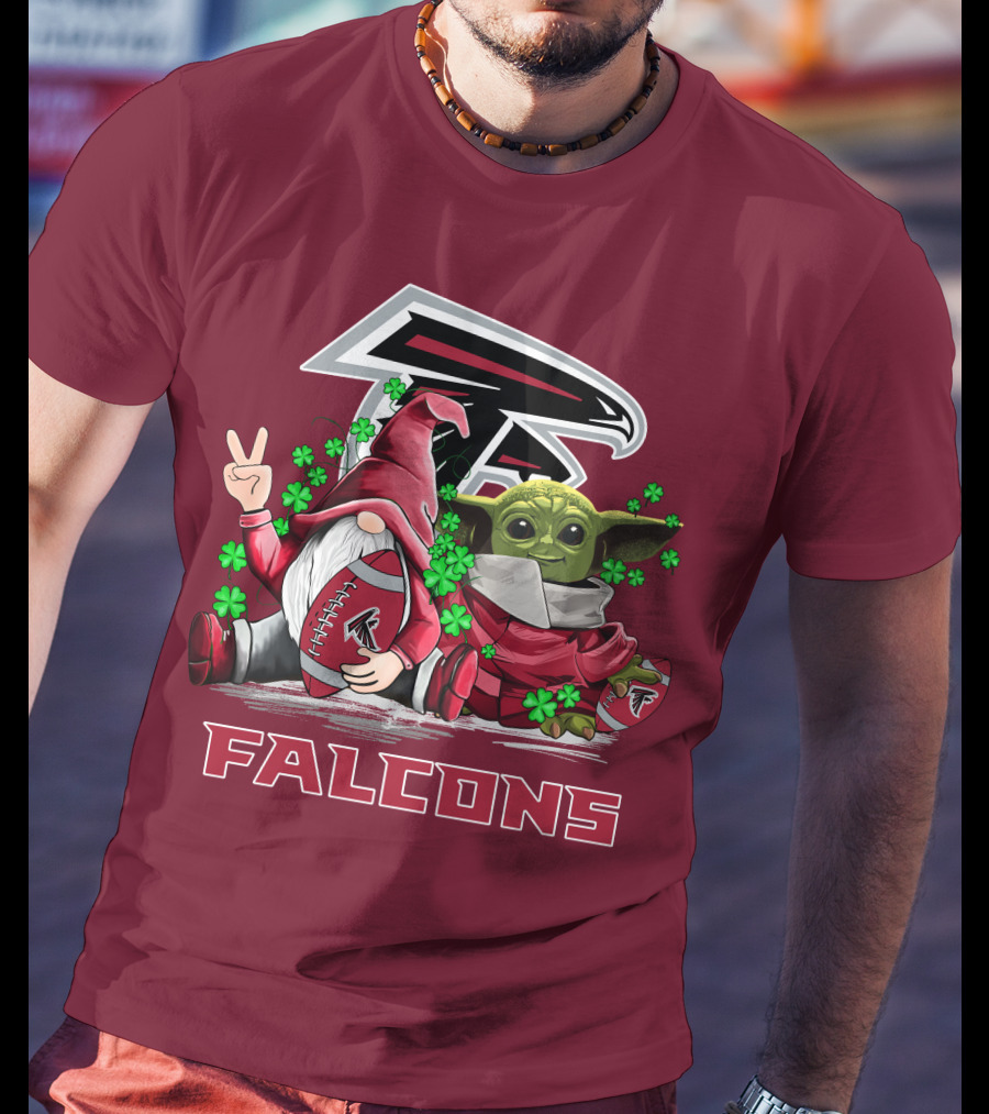 Leprechauns Gnomes Baby Yoda Hug Atlanta Falcons Shamrock Football T-Shirt