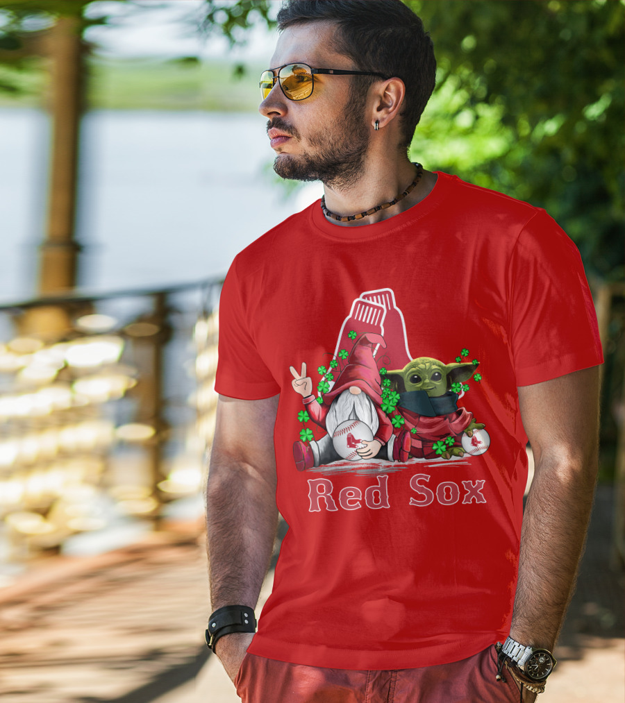 Leprechauns Gnomes Baby Yoda Red Sox Boston Baseball T-Shirt