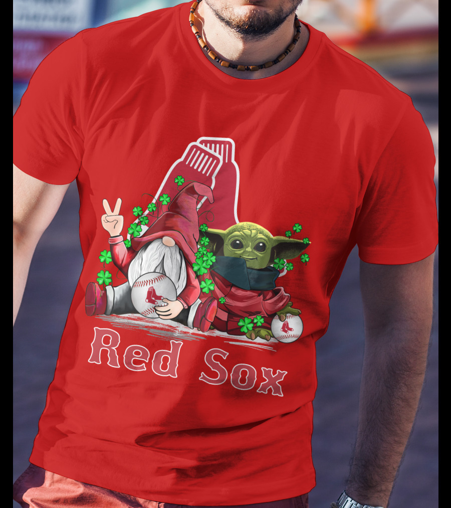 Leprechauns Gnomes Baby Yoda Red Sox Boston Baseball T-Shirt