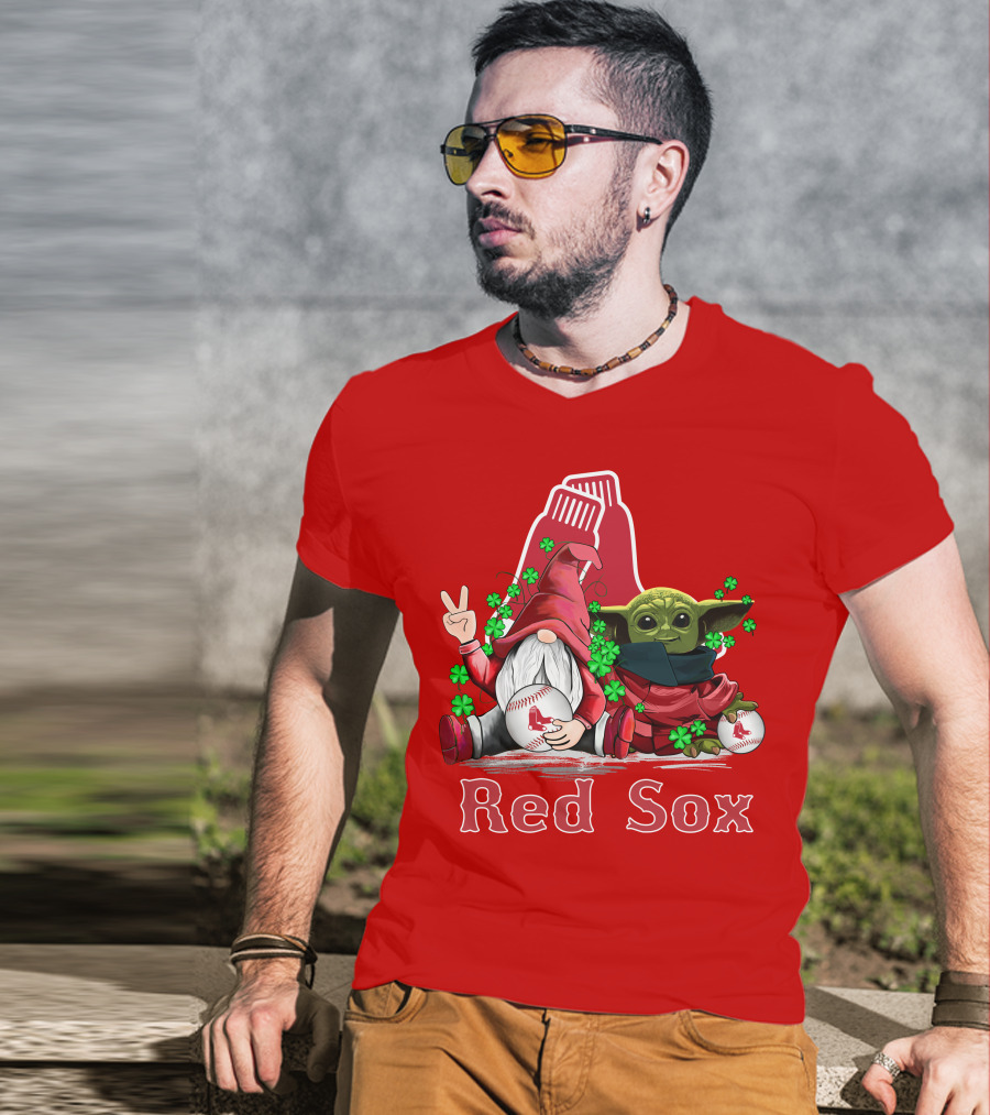 Leprechauns Gnomes Baby Yoda Red Sox Boston Baseball T-Shirt