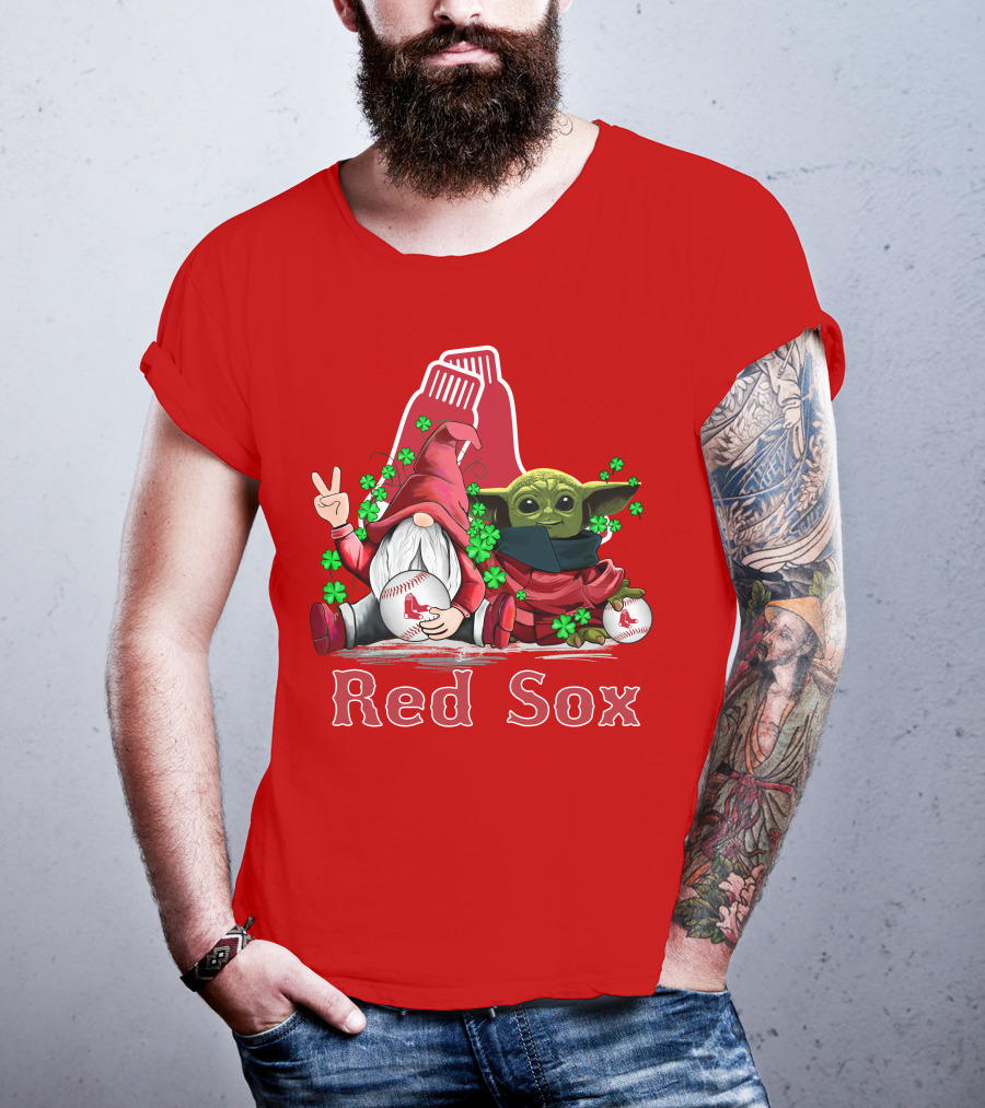 Leprechauns Gnomes Baby Yoda Red Sox Boston Baseball T-Shirt