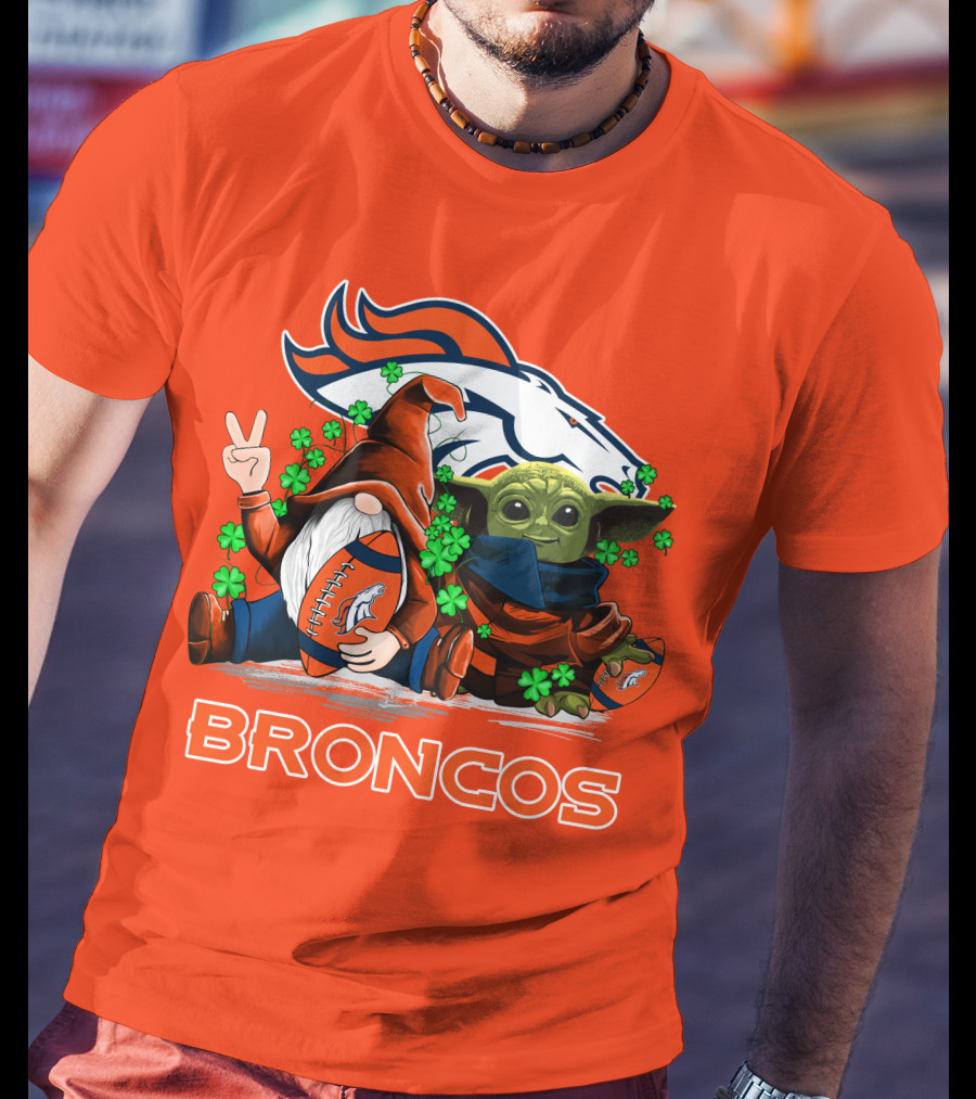 Broncos Leprechaun Gnome Baby Yoda Hugging Football Fan T-Shirt