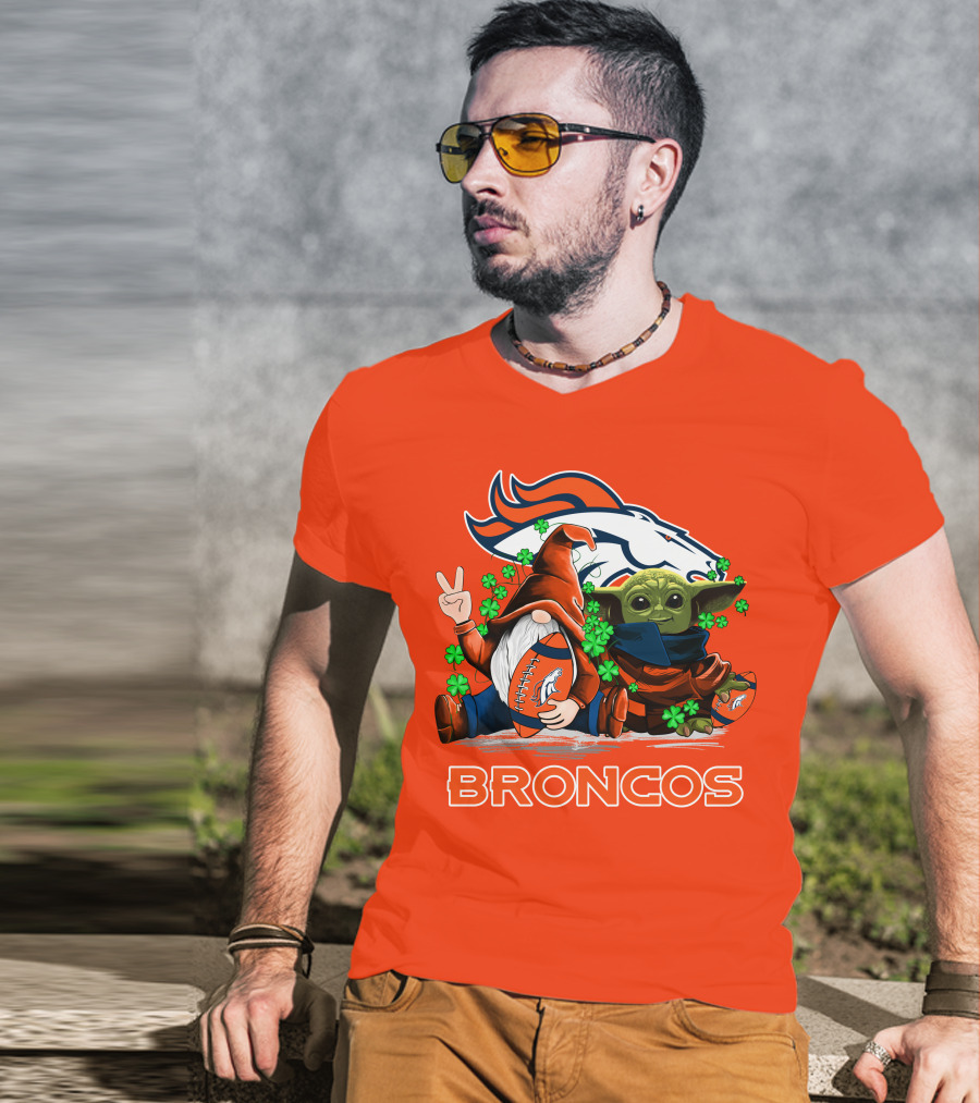 Broncos Leprechaun Gnome Baby Yoda Hugging Football Fan T-Shirt