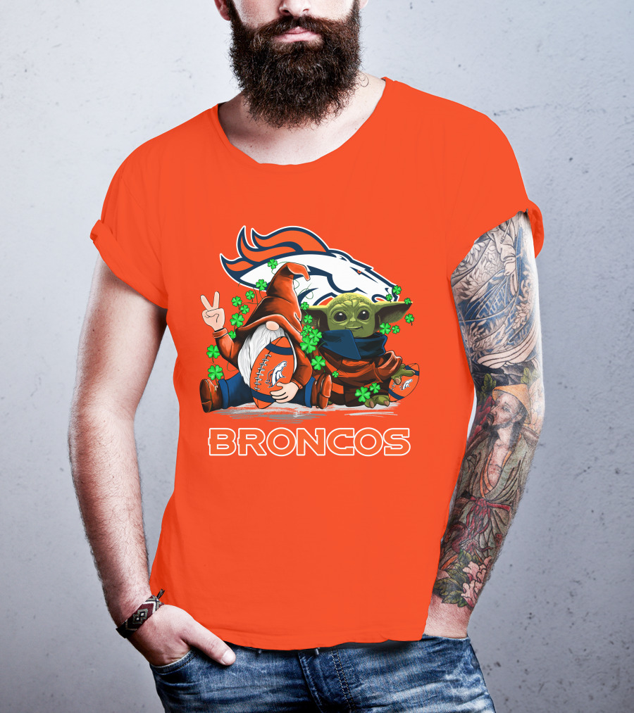 Broncos Leprechaun Gnome Baby Yoda Hugging Football Fan T-Shirt