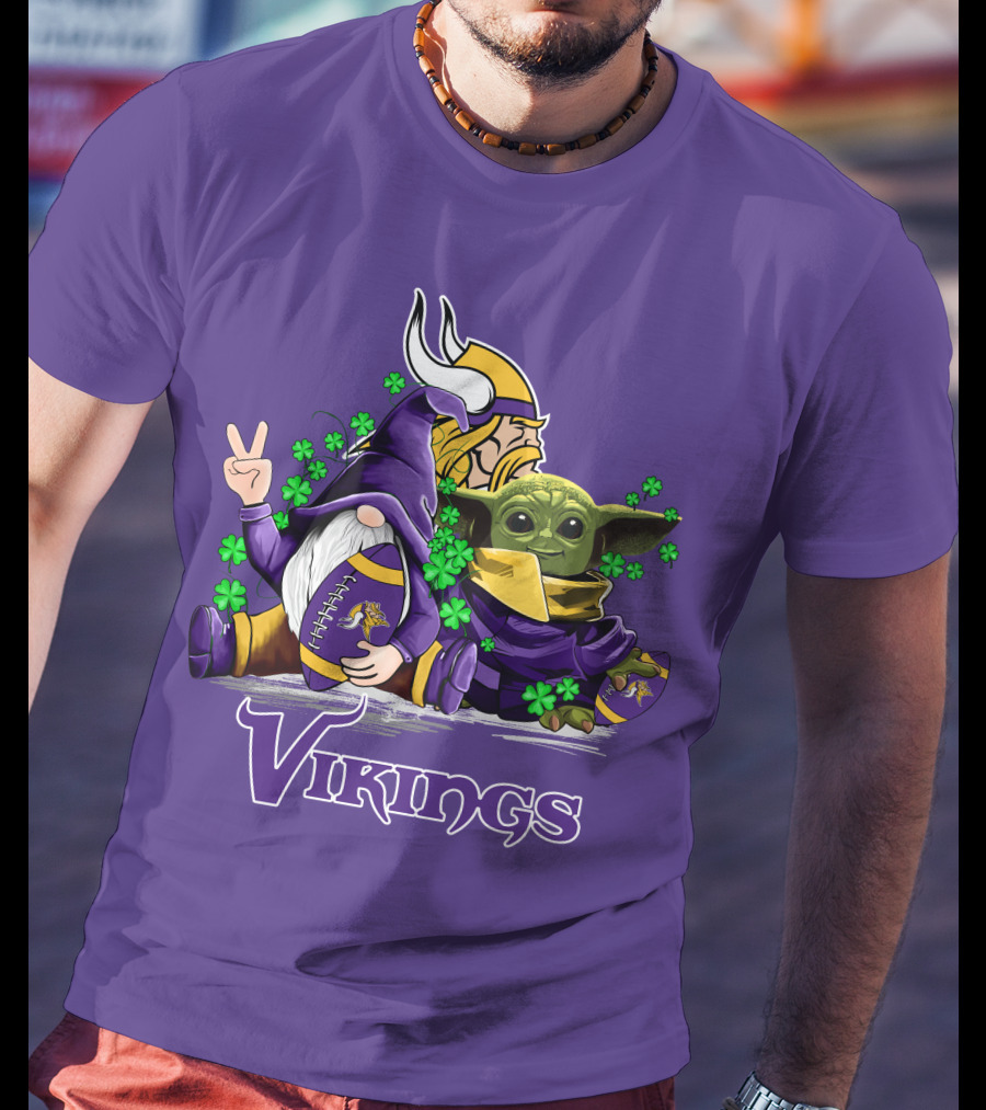 Leprechauns Gnomes Baby Yoda Hug Vikings Football Team T-Shirt