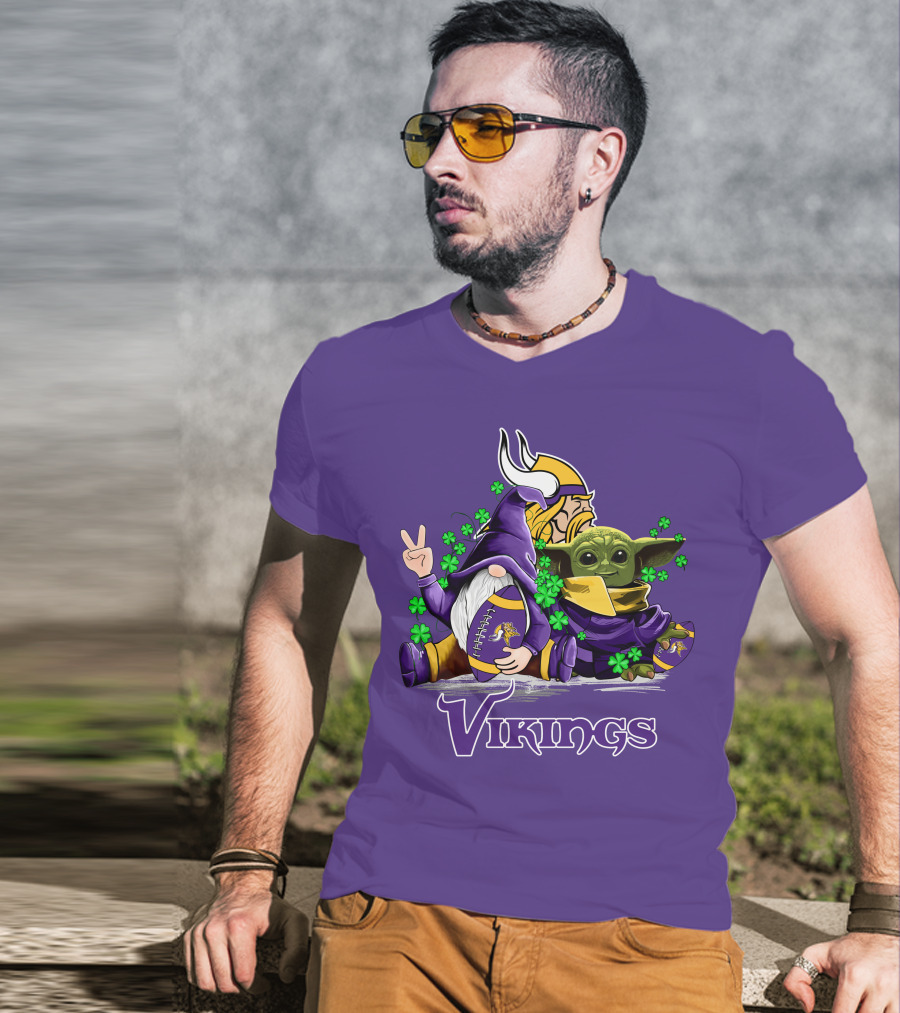 Leprechauns Gnomes Baby Yoda Hug Vikings Football Team T-Shirt