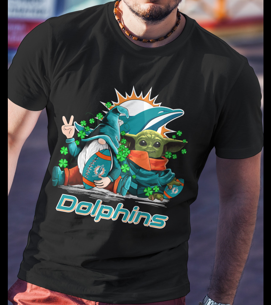 Miami Dolphins Leprechauns Gnomes Baby Yoda Hug T-Shirt