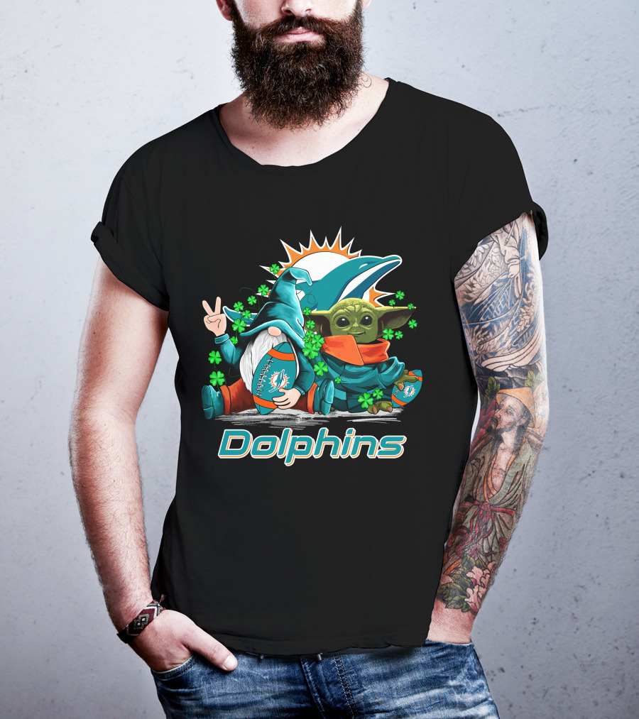 Miami Dolphins Leprechauns Gnomes Baby Yoda Hug T-Shirt
