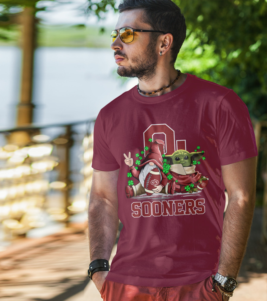 Oklahoma Sooners Leprechauns Gnomes Baby Yoda Football T-Shirt