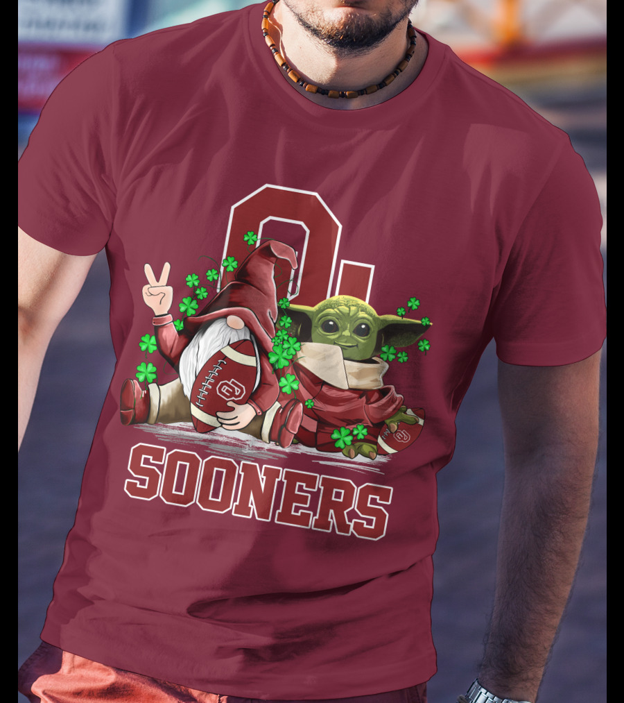Oklahoma Sooners Leprechauns Gnomes Baby Yoda Football T-Shirt