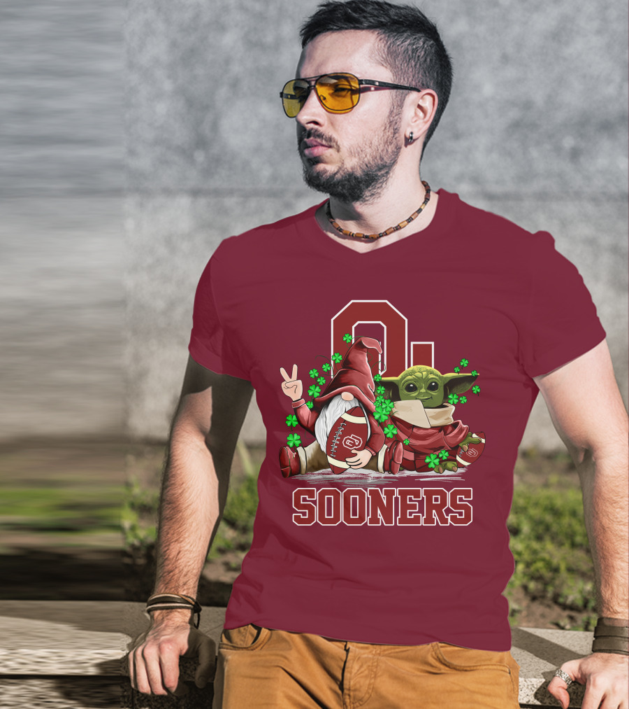 Oklahoma Sooners Leprechauns Gnomes Baby Yoda Football T-Shirt