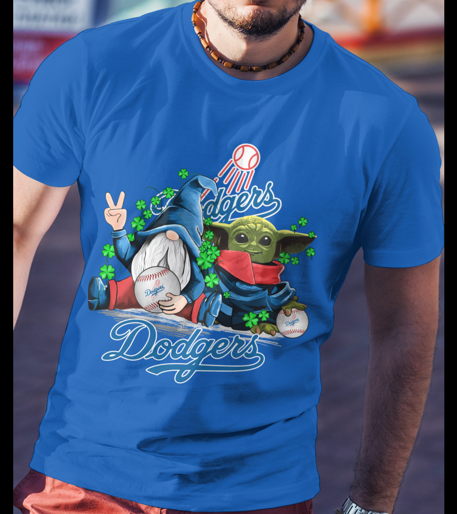 Dodgers Gnomes And Baby Yoda With Baseball And Shamrocks T-Shirt