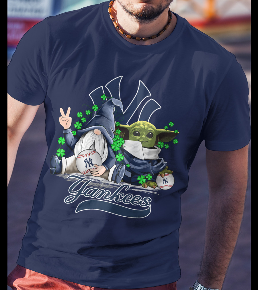 Leprechaun Gnome Baby Yoda Yankees Logo Baseball Fan T-Shirt