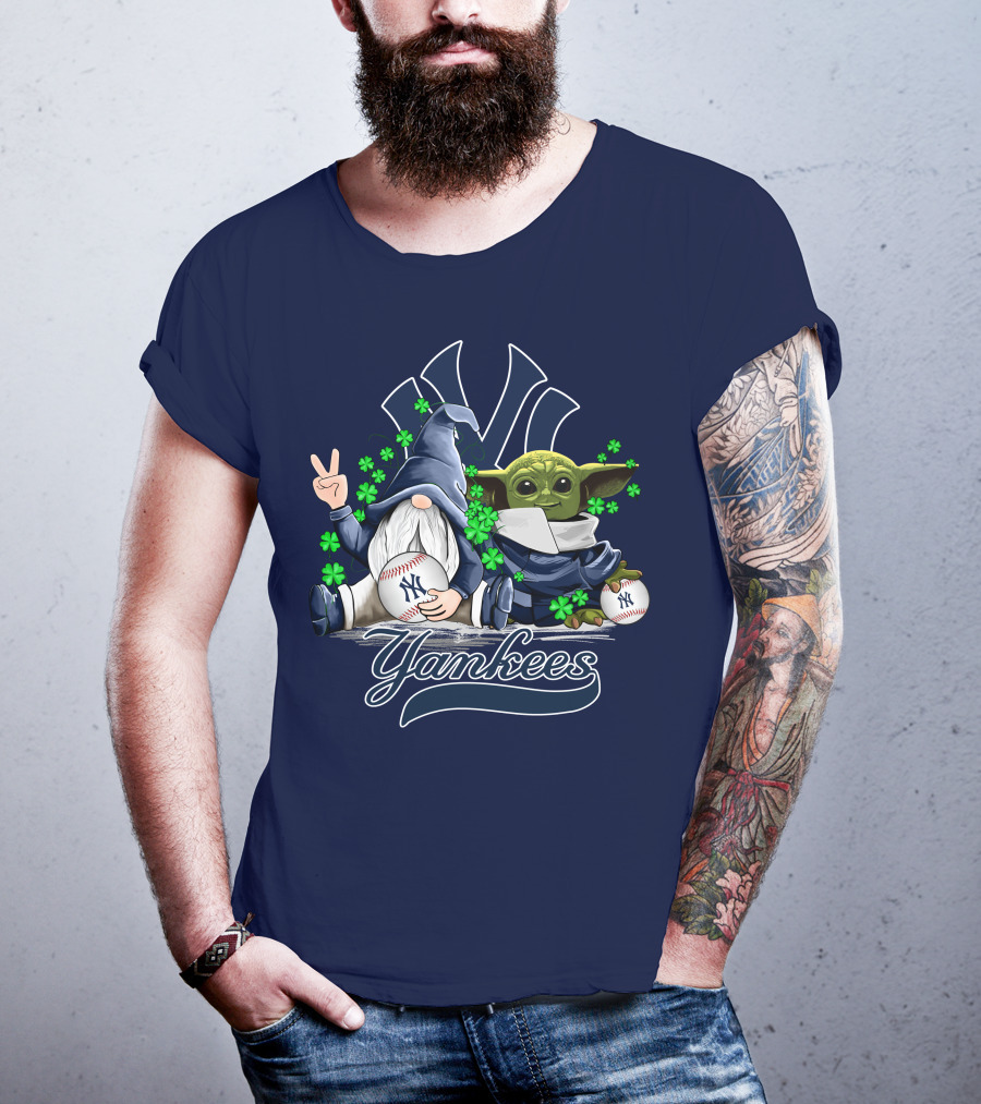 Leprechaun Gnome Baby Yoda Yankees Logo Baseball Fan T-Shirt