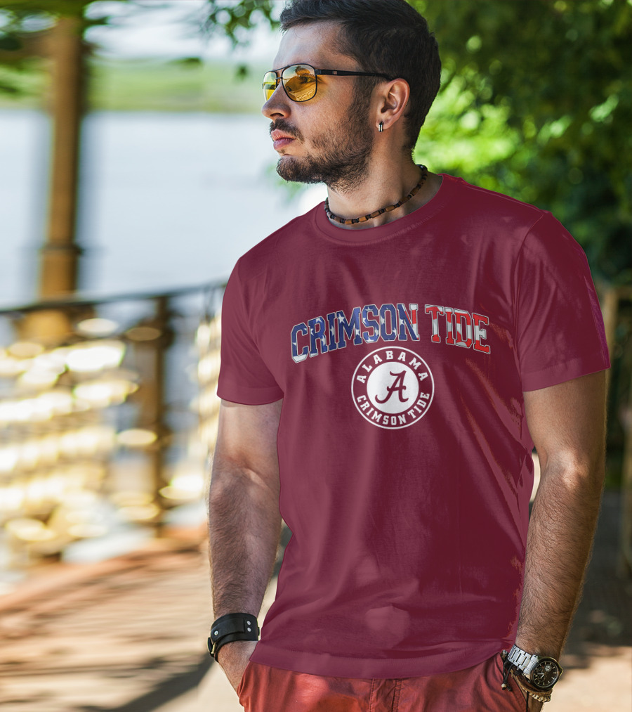 Alabama Crimson Tide American Flag Crimson Tide Circle T-Shirt