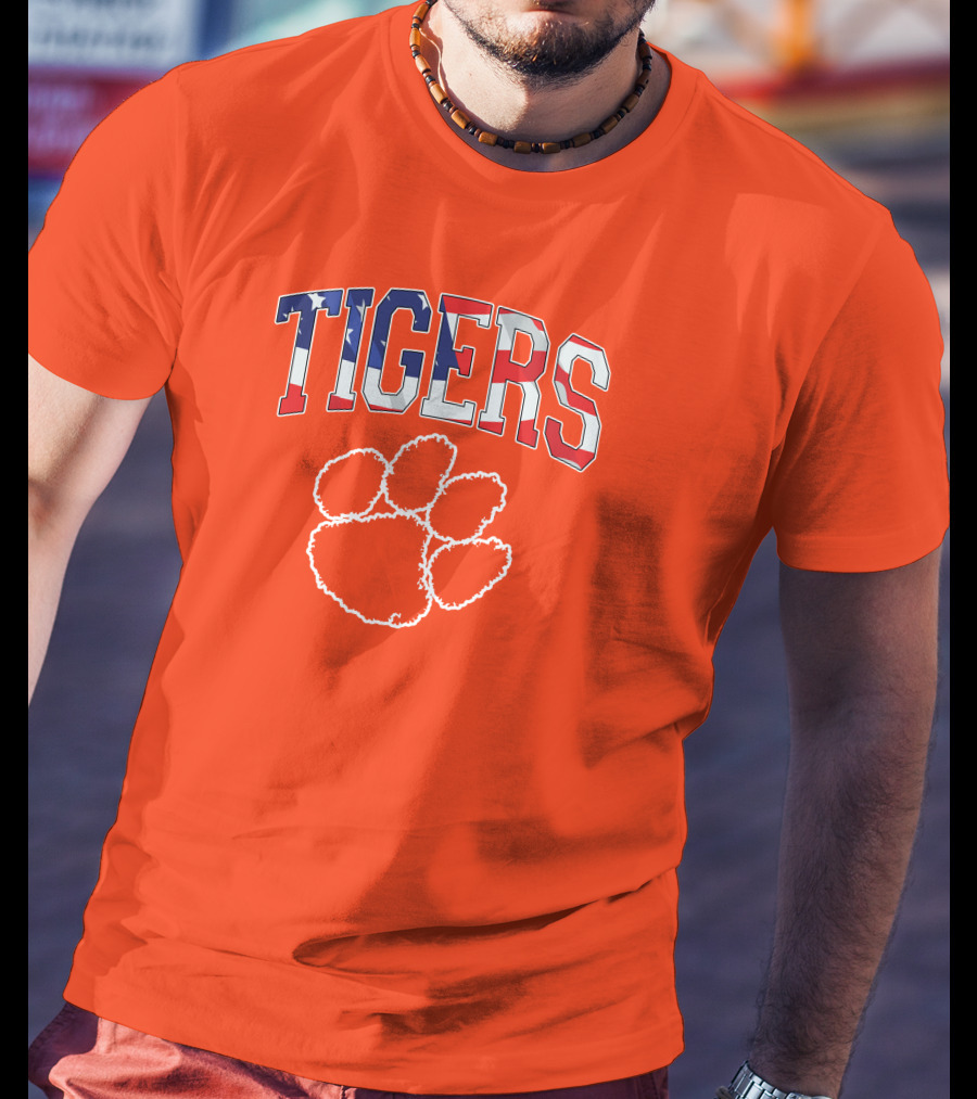 Tigers American Flag Paw Prints T-Shirt