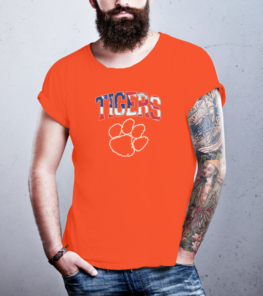 Tigers American Flag Paw Prints T-Shirt
