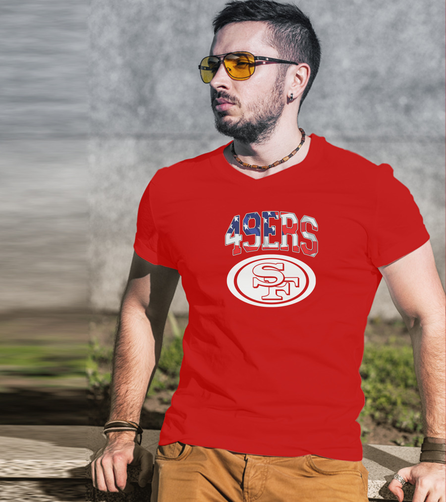 San Francisco 49ers 49ers American Flag SF Oval T-Shirt