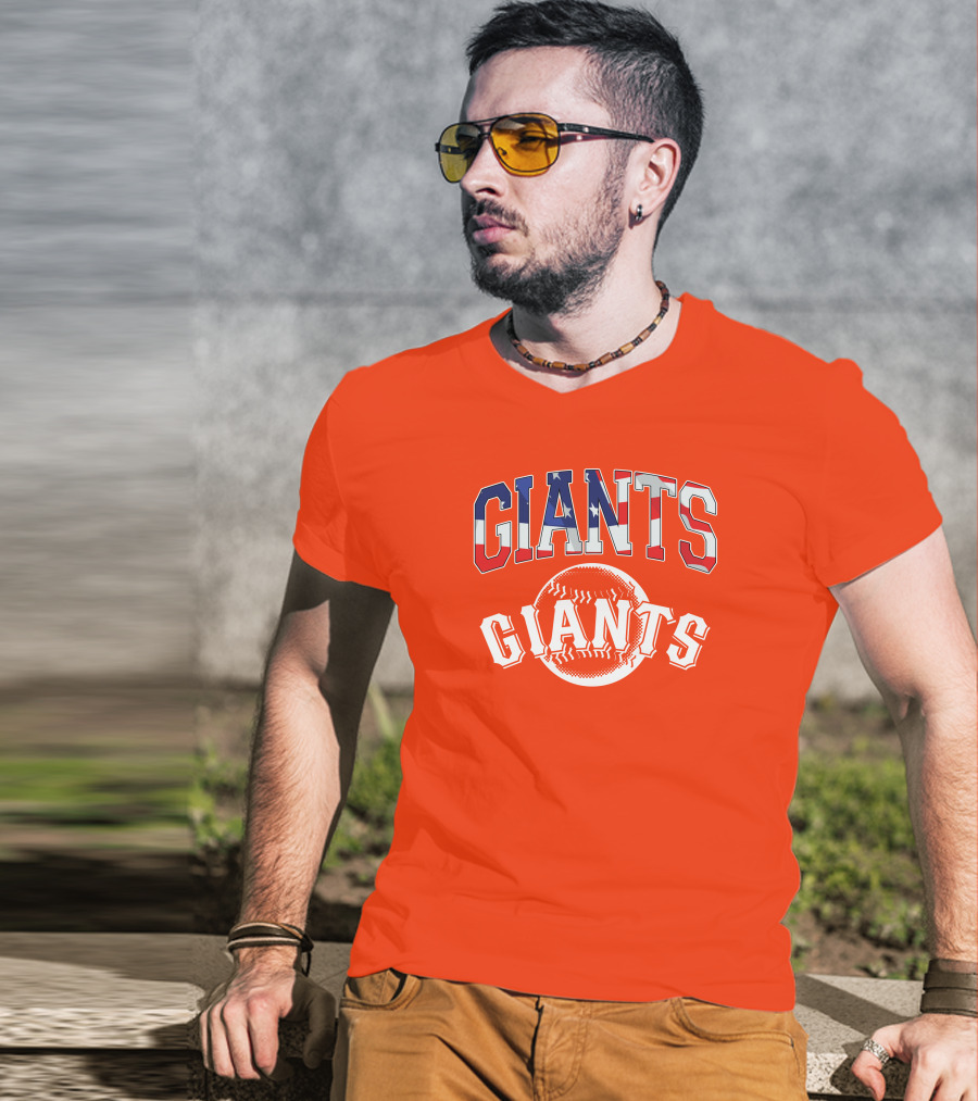 San Francisco Giants American Flag Baseball Letters USA T-Shirt