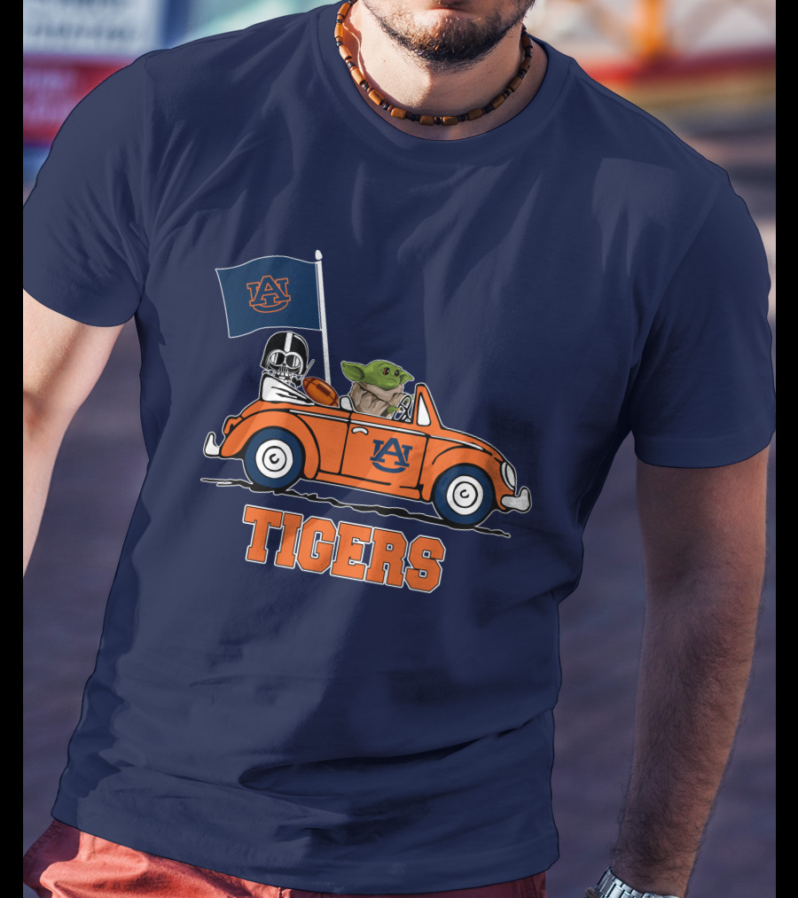 Auburn Tigers Darth Vader Baby Yoda Driving Car Star Wars T-Shirt