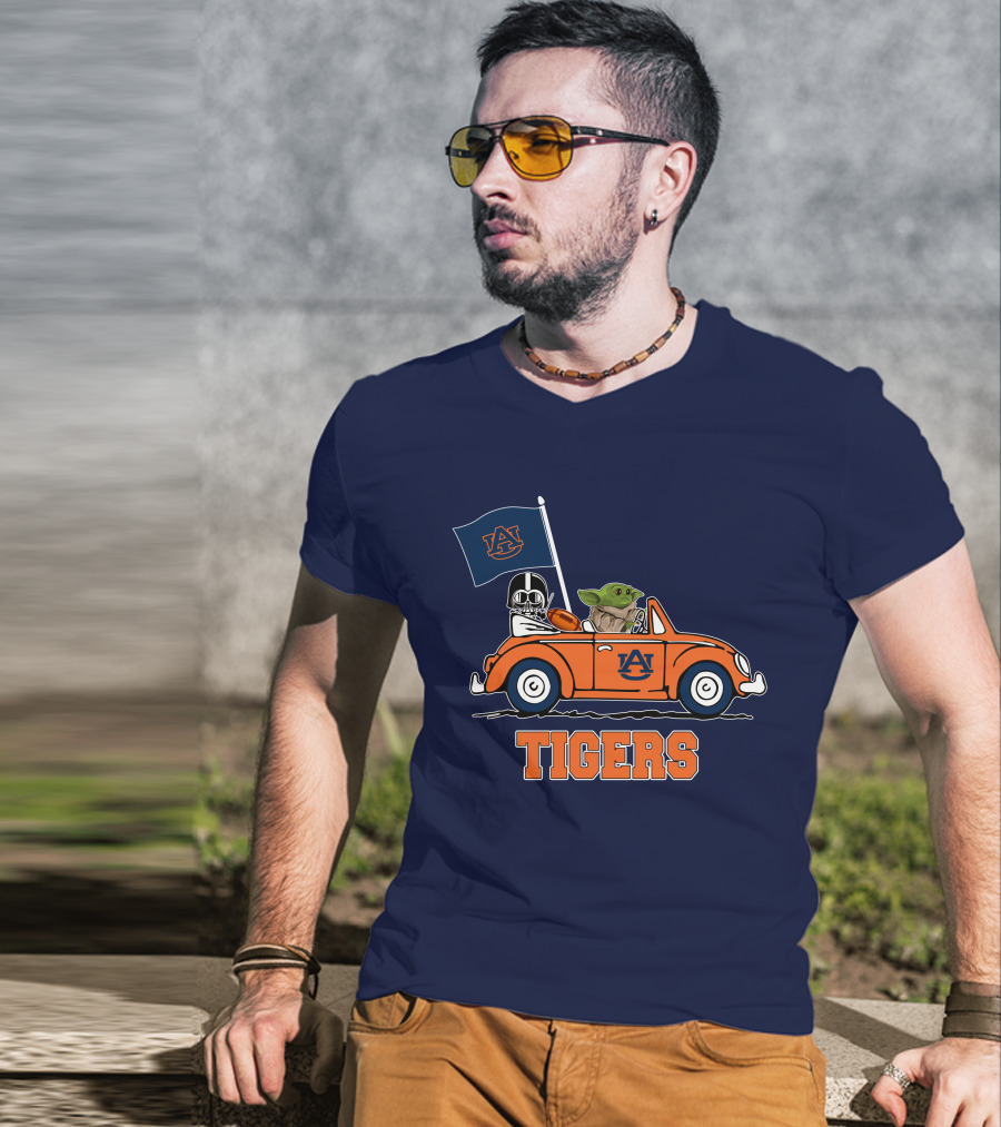 Auburn Tigers Darth Vader Baby Yoda Driving Car Star Wars T-Shirt