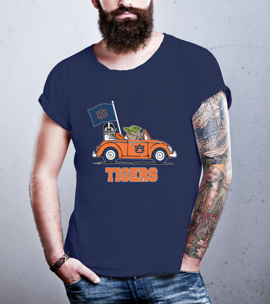Auburn Tigers Darth Vader Baby Yoda Driving Car Star Wars T-Shirt