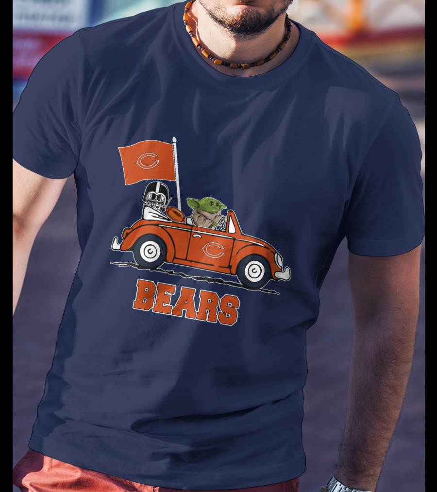 Chicago Bears Darth Vader Baby Yoda Car Driving Star Wars Football T-Shirt