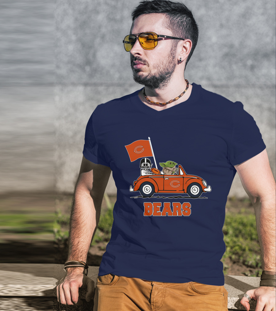 Chicago Bears Darth Vader Baby Yoda Car Driving Star Wars Football T-Shirt