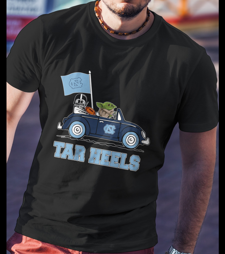 North Carolina Tar Heels Darth Vader Baby Yoda Driving Car Star Wars T-Shirt