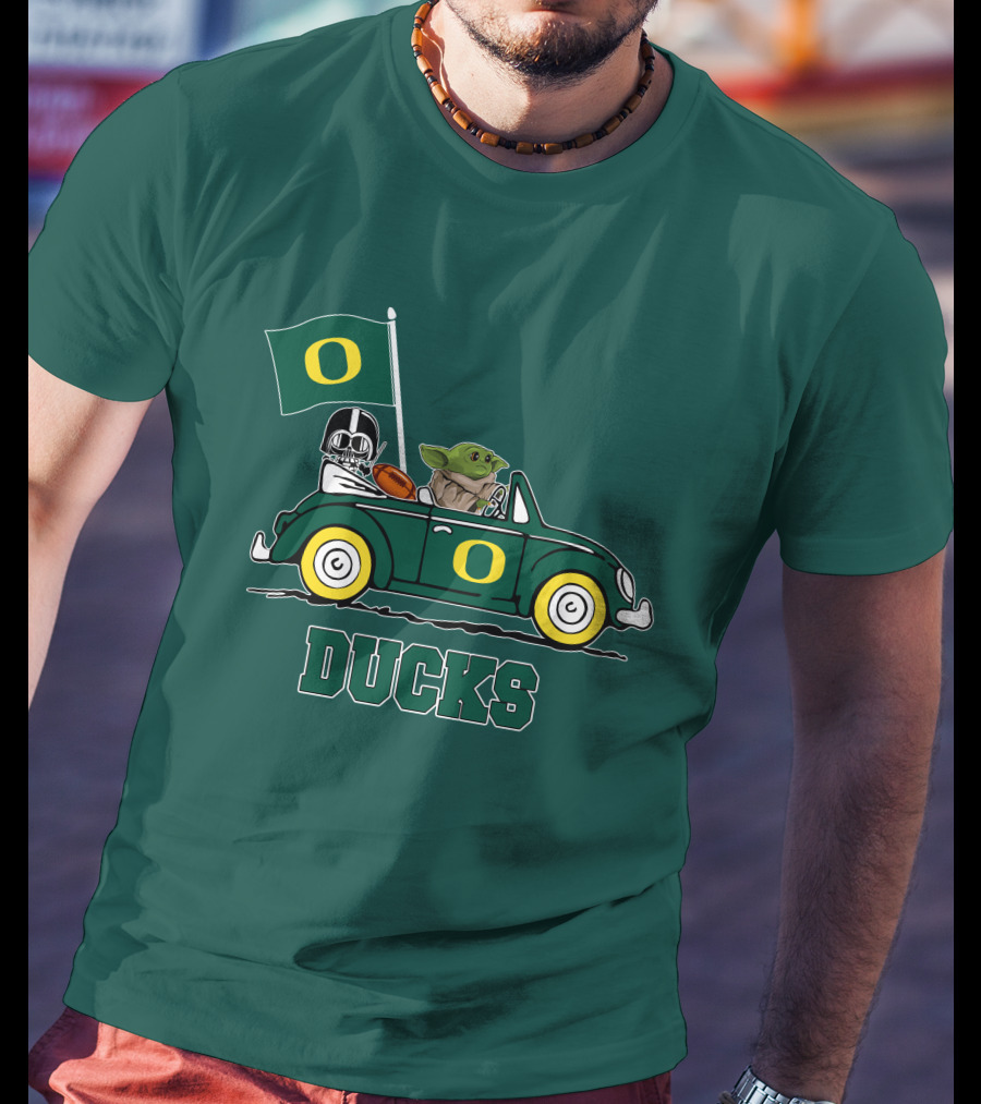 Oregon Ducks Darth Vader Baby Yoda Car Star Wars Football T-Shirt