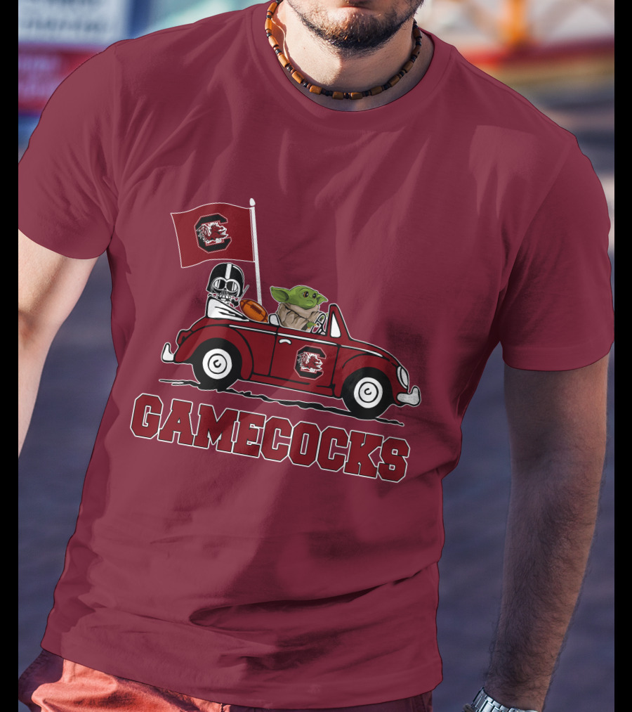 Gamecocks Baby Yoda Darth Vader Driving Football Star Wars T-Shirt