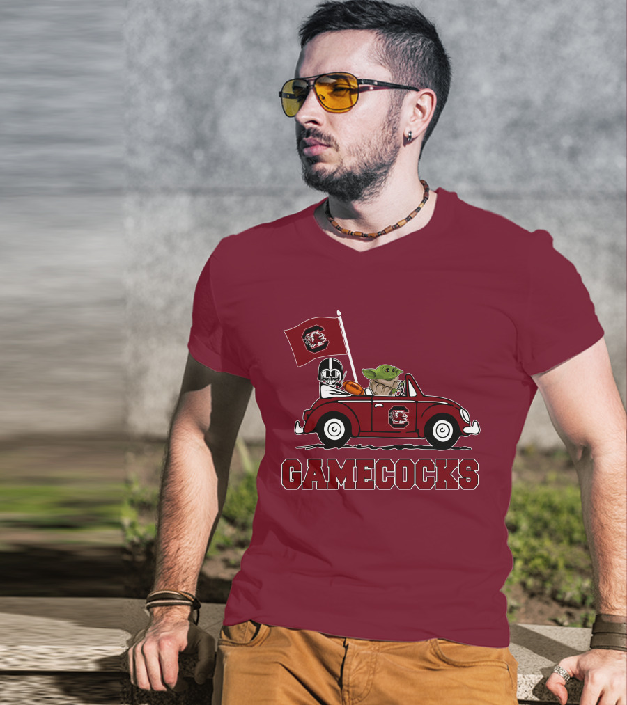 Gamecocks Baby Yoda Darth Vader Driving Football Star Wars T-Shirt