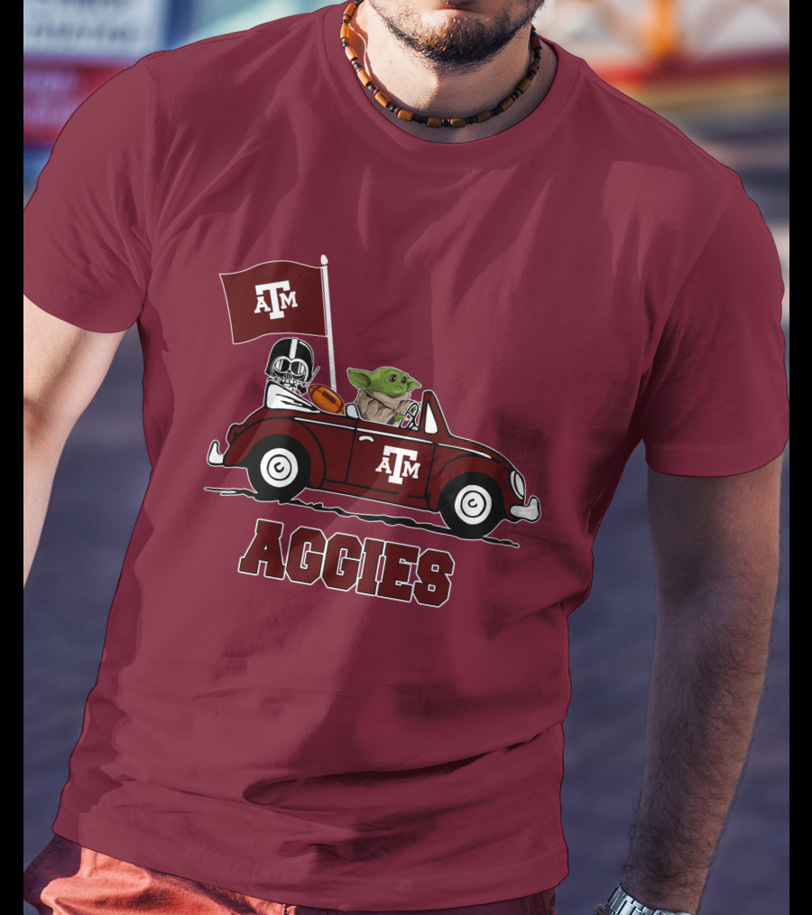 Aggies Star Wars Inspired Driving Scene With Football And Flag T-Shirt