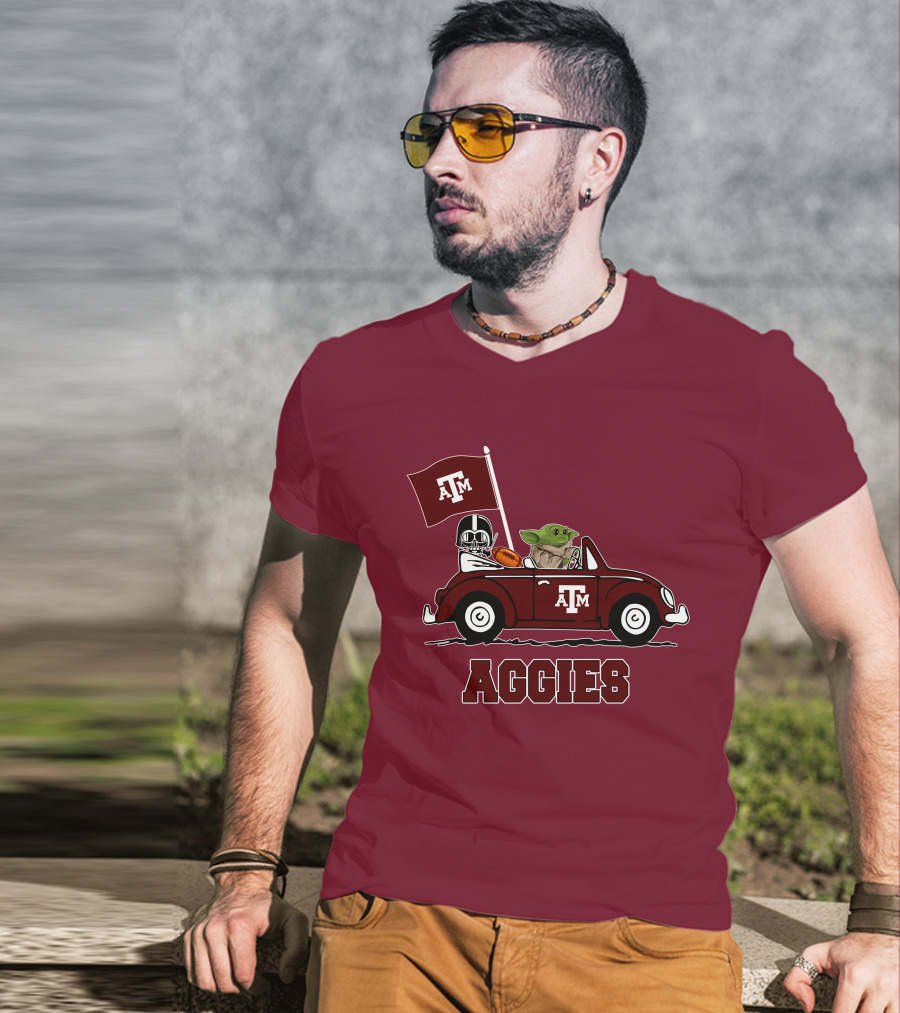 Aggies Star Wars Inspired Driving Scene With Football And Flag T-Shirt