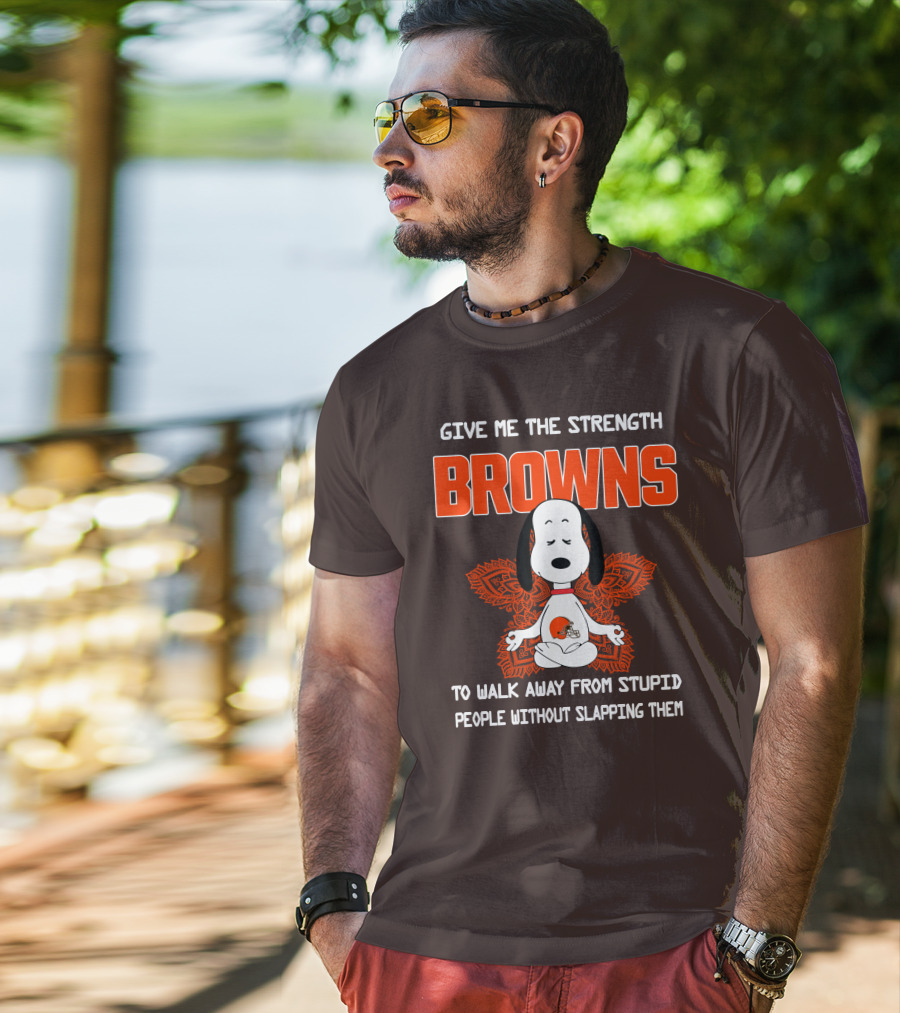 Give Me The Strength Browns Snoopy Yoga To Walk Away From Stupid People T-Shirt