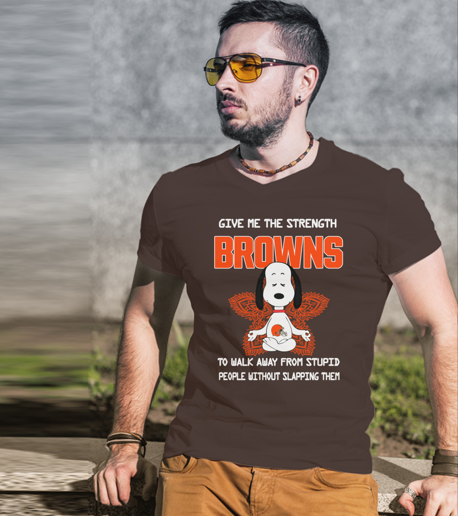 Give Me The Strength Browns Snoopy Yoga To Walk Away From Stupid People T-Shirt