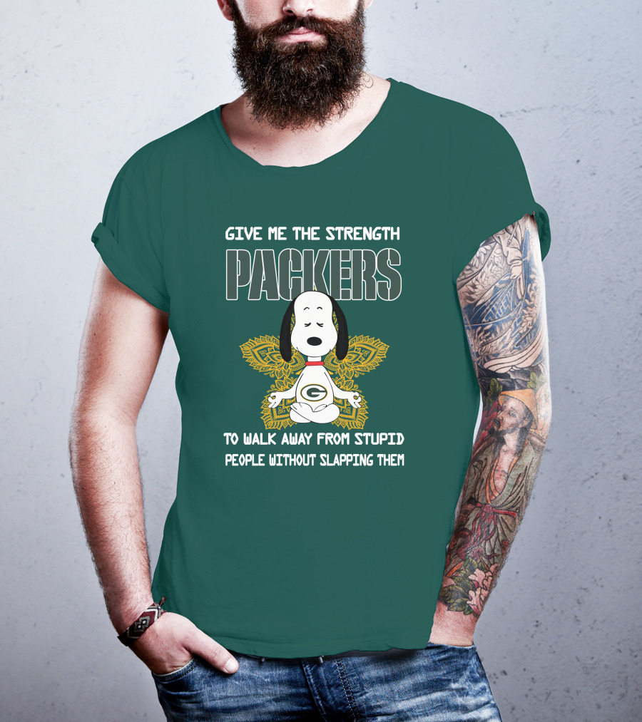 Packers Snoopy Yoga Give Me The Strength To Walk Away From Stupid People Without Slapping Them T-Shirt